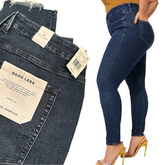 NWT Good American Good Legs Chewed Hem Super Stretch High-rise Jeans Size 16 - Picture 1 of 11